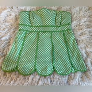 Lilly Pulitzer Women’s Gingham Green/White Strapless Scalloped Hem Top-Size 2